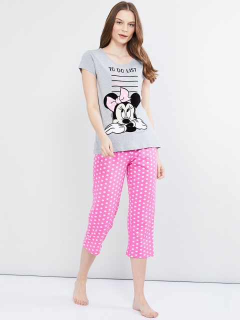 

max Women Grey & Pink Printed Night Suit