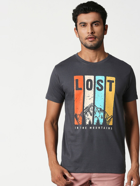 

Bewakoof Men Grey Printed Round Neck T-shirt