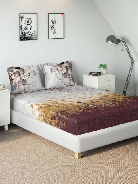

DDecor Yellow & Brown Abstract 300 TC Cotton 1 King Bedsheet with 2 Pillow Covers