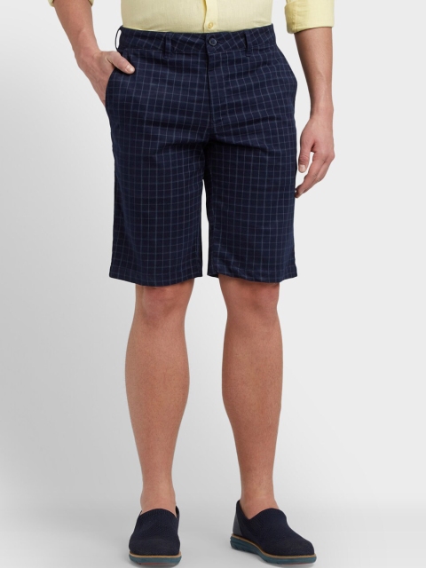 

ColorPlus Men Navy Blue Checked Regular Fit Regular Shorts