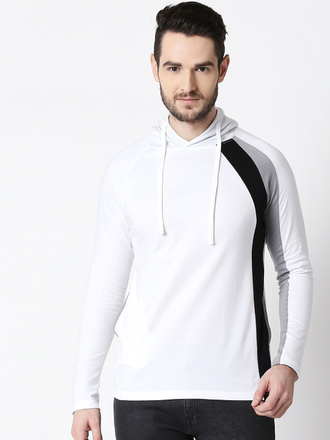 

Bewakoof Men White & Black Colourblocked Hooded Sweatshirt