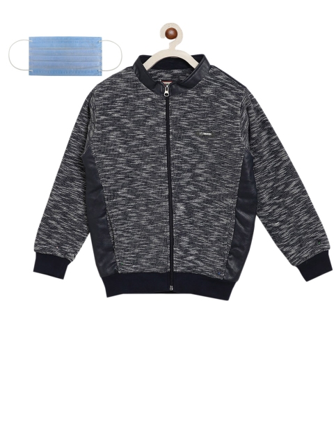 

Lil Tomatoes Boys Navy Blue Self Design Lightweight Bomber
