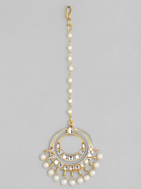 

Rubans Gold-Plated Off-White Kundan & Pearl Studded Handcrafted Maang Tika