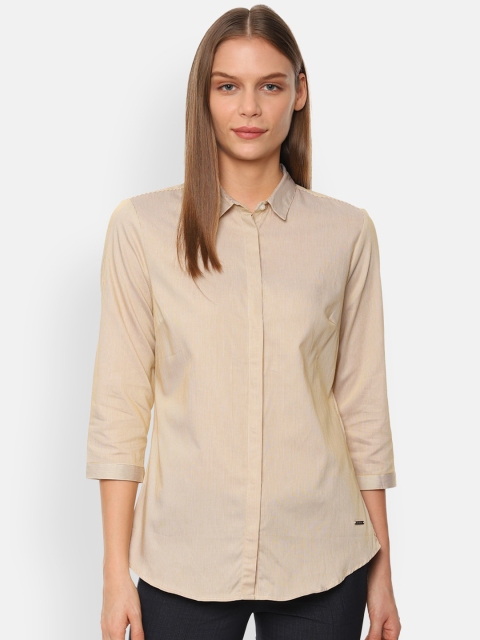 

Van Heusen Woman Women Beige & White Regular Fit Striped Semiformal Shirt