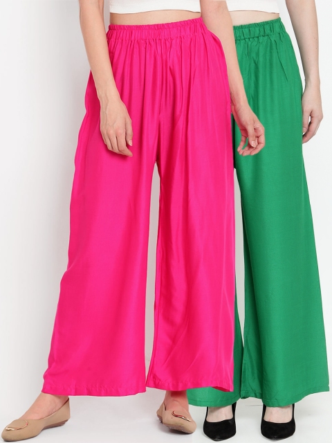 

TAG 7 Women Pack of 2 Solid Straight Palazzos, Green