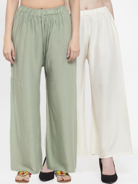 

TAG 7 Women Pack Of 2 Solid Straight Palazzos, Green