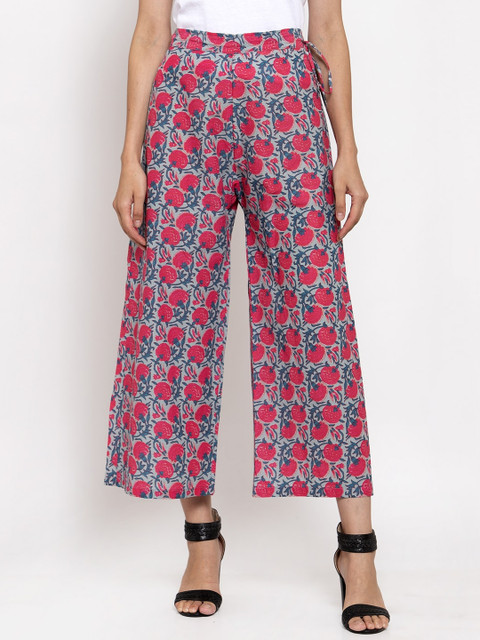 

TAG 7 Women Blue & Pink Printed Flared Palazzos