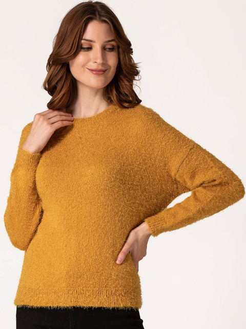 

Mode by Red Tape Women Mustard Yellow Solid Pullover Sweater