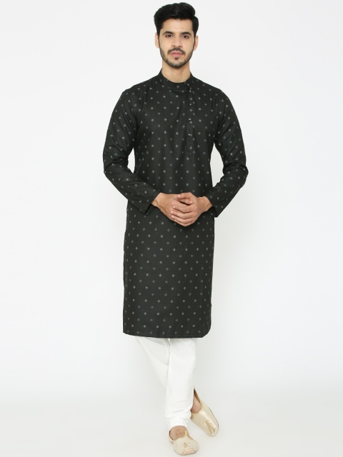 

Manyavar Men Black Woven Design Straight Kurta