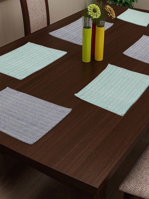 

KLOTTHE Navy Blue & Green 6 Pcs Self-Design Table Mat Set