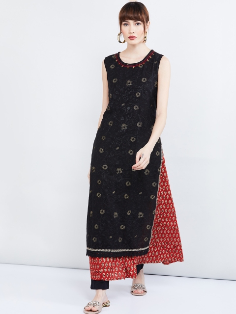 

max Women Black Woven Design A-Line Kurta