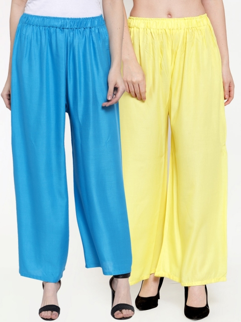

TAG 7 Women Set of 2 Solid Flared Palazzos, Yellow