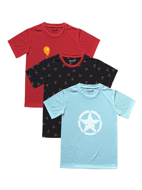 

mezmoda Boys Pack of 3 Printed Round Neck T-shirts, Blue