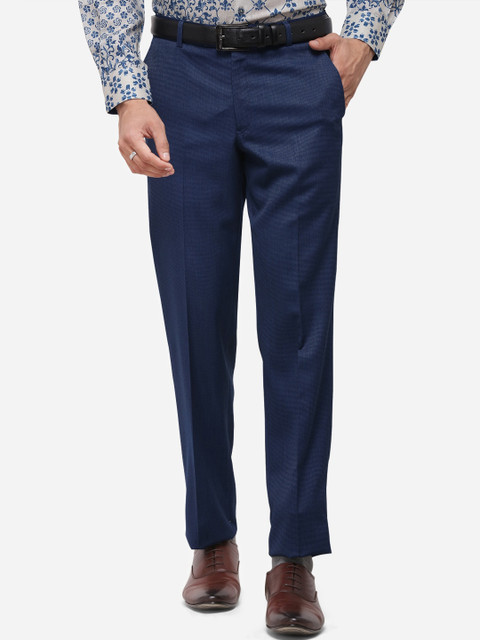 

METAL Men Navy Blue Slim Fit Solid Formal Trousers