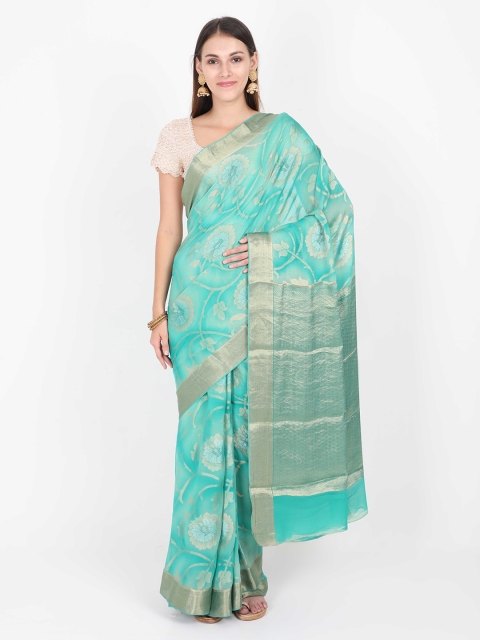 

SABOO COLLECTIONS Green Woven Design Pure Georgette Saree