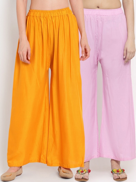 

TAG 7 Women Pack of 2 Solid Flared Palazzos, Pink