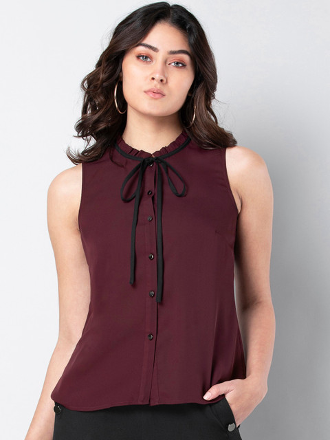 

FabAlley Women Purple Solid Shirt Style Top