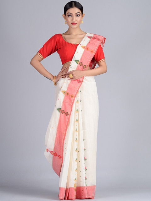 

Mitera White Pure Cotton Woven Design Taant Saree