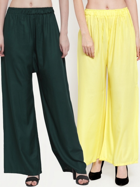 

TAG 7 Women Pack of 2 Solid Flared Palazzos, Yellow