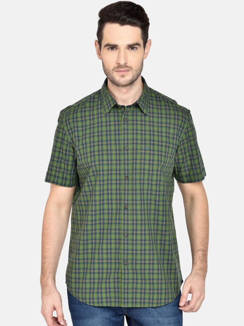 

Basics Men Green Slim Fit Checked Casual Shirt