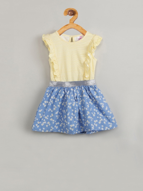 

max Girls Yellow & Blue Colourblocked Fit and Flare Dress
