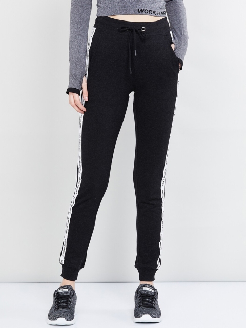 

max Women Charcoal Grey Printed Slim-Fit Joggers