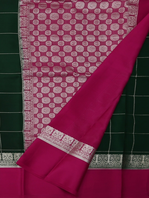 

Pothys Grey & Pink Pure Silk Checked Mysore Silk Saree