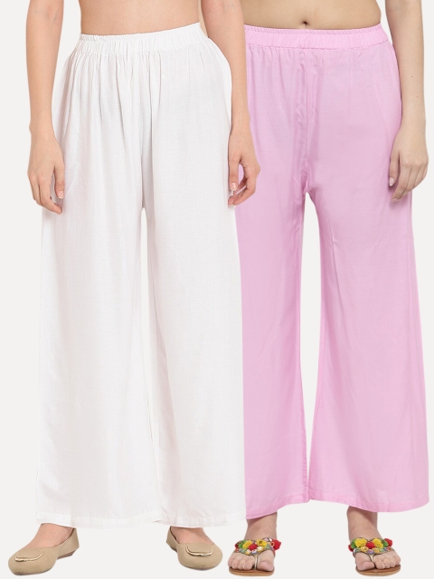

TAG 7 Women Pack of 2 Solid Straight Fit Palazzos, Pink