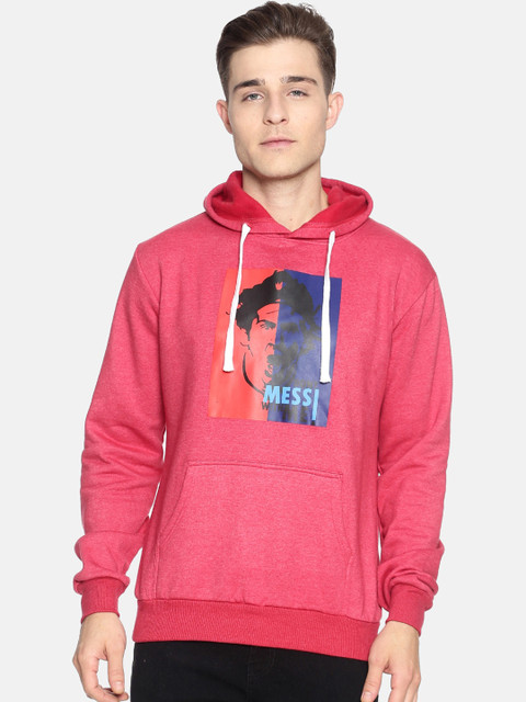 

Campus Sutra Men Pink Printed Hooded Sweatshirt