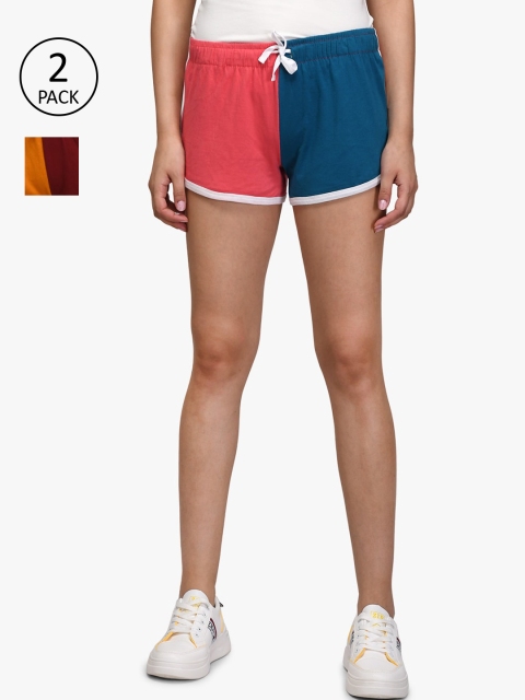 

Kotty Women Multicoloured Pack of 2 Colourblocked Slim Fit Hot Pants, Multi