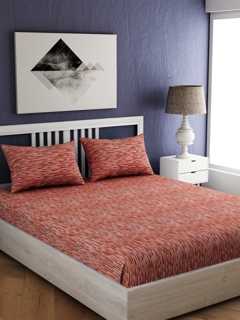 

EverHOME Rust Abstract 144 TC Cotton 1 Queen Bedsheet with 2 Pillow Covers