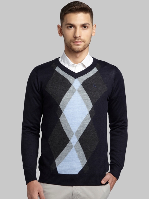 Parx Men Blue Colourblocked Pullover Sweater