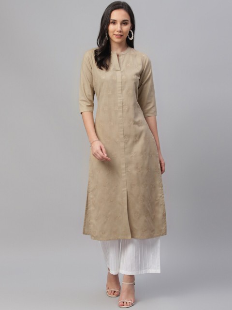 

Libas Women Beige Embroidered Straight Kurta