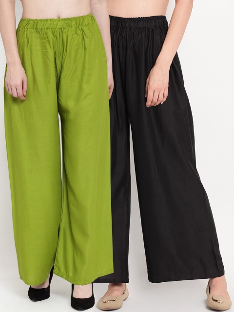 

TAG 7 Women Pack of 2 Solid Flared Palazzos, Green