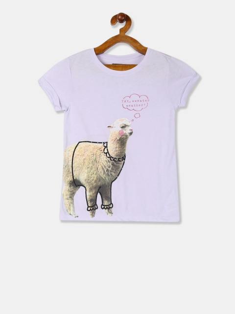 

GAP Girls Purple & Beige Printed Round Neck T-shirt