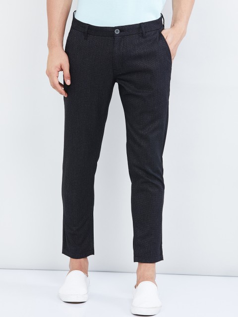 

max Men Black Regular Fit Solid Regular Trousers