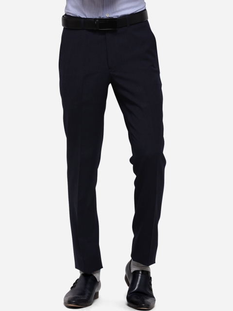 

METAL Men Navy Blue Slim Fit Printed Formal Trousers