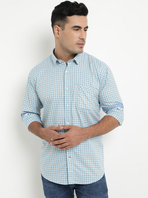 

COBB Men Blue & White Slim Fit Checked Casual Shirt