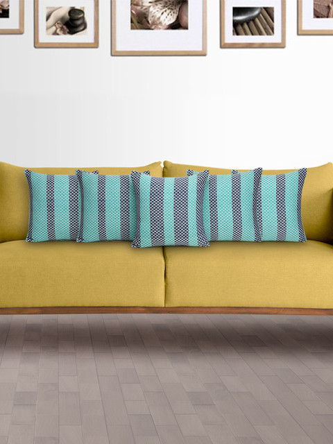 

KLOTTHE Set Of 5 Blue & Black Striped Square Floor Cushions