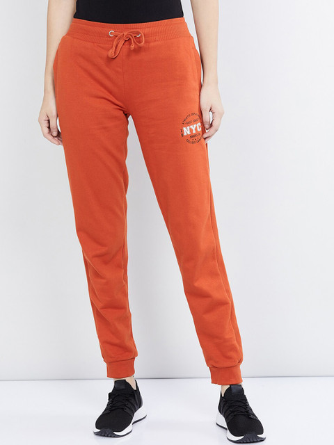 

max Women Rust Orange Solid Slim-Fit Joggers