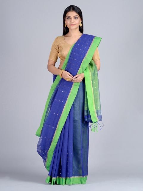 

Mitera Blue & Green Silk Cotton Woven Design Taant Saree