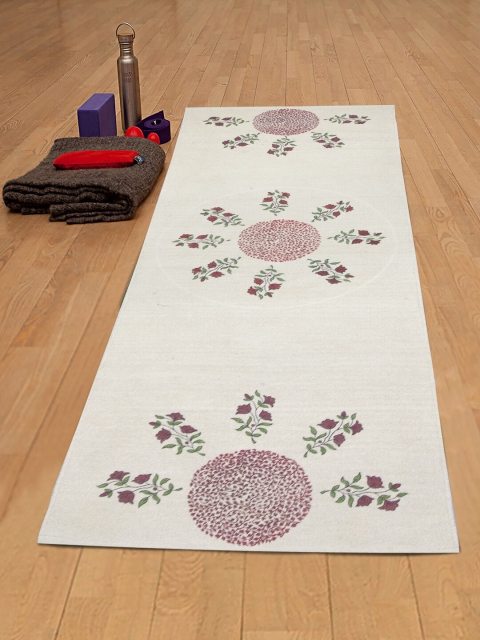 

Rajasthan Decor Anti Skid Block Print Cotton Yoga Mat, Off white