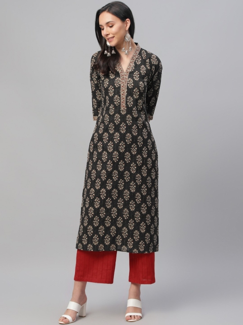 

Libas Women Black Printed Straight Kurta
