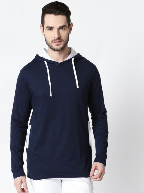 

Bewakoof Men Blue Solid Hooded Sweatshirt