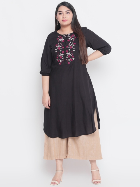 

Amydus Women Black Embroidered A-Line Kurta