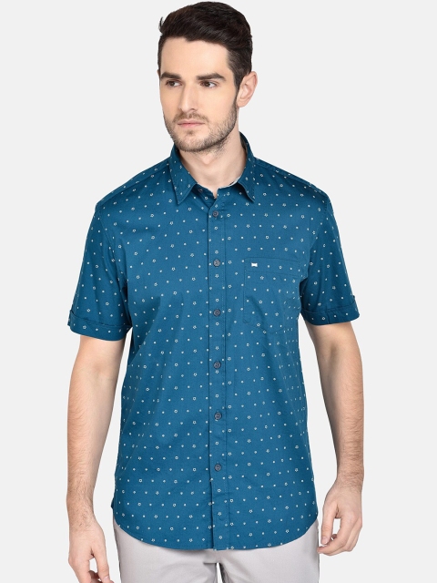 

Basics Men Blue Slim Fit Printed Casual Shirt