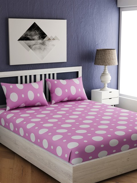 

EverHOME Purple & White Geometric 144 TC Cotton 1 Queen Bedsheet with 2 Pillow Covers