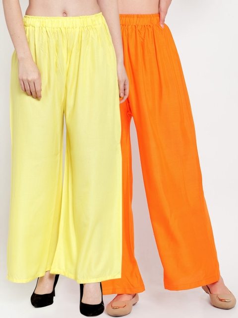 

TAG 7 Women Pack Of 2 Solid Straight Palazzos, Yellow
