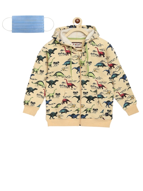 

Lil Tomatoes Boys Yellow Printed Hooded Sweatshirt with Mask