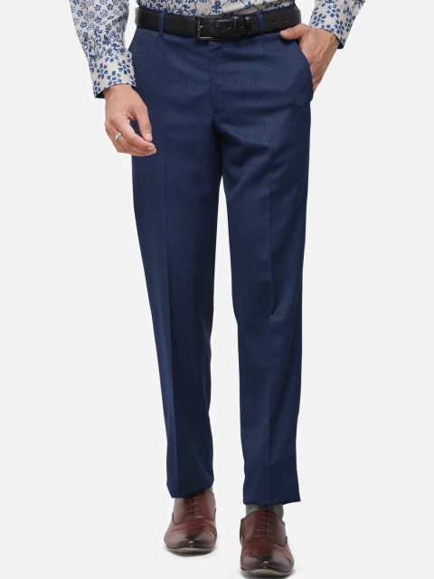 

METAL Men Navy Blue Slim Fit Solid Formal Trousers